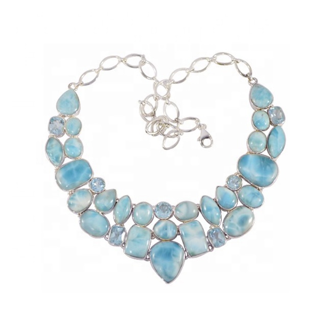 New Hot Simple 925 sterling silver larimar multi gemstone necklace supplier
