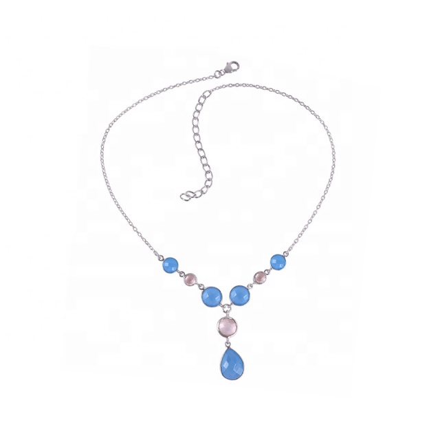 Gorgeous chalcedony multi gemstone necklace 925 sterling silver Supplier