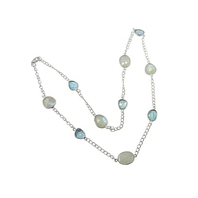 Wholesale Unique design blue topaz gemstone necklace 925 sterling  jewelry