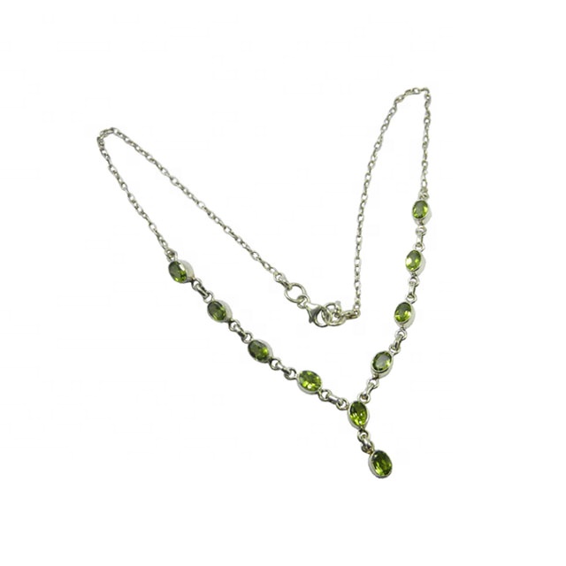 Wholesale New elegant 925 sterling silver peridot gemstone necklace