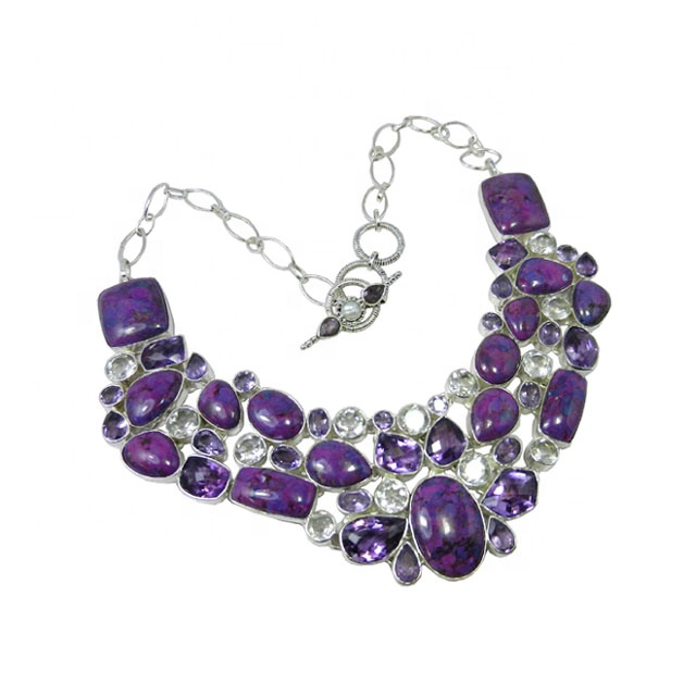 Wholesale Popular Trendy 925 sterling silver purple copper turquoise necklace