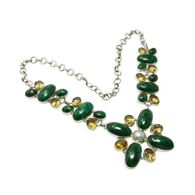 Fashion costume women's 925 sterling silver chrysocolla necklace Supplier