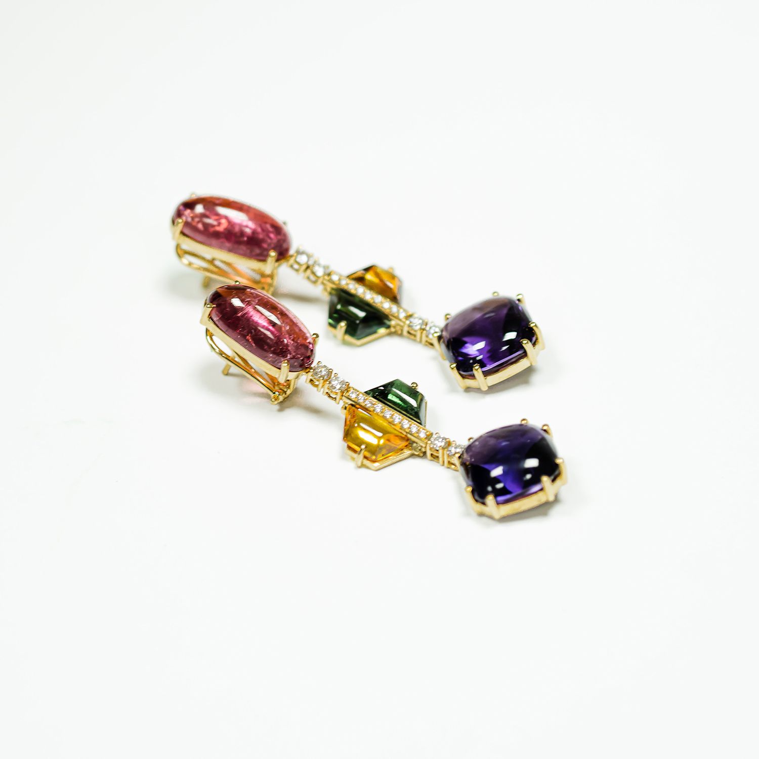 925 Silver Yellow Gold Plated Natural Multi Gemstone Drop Stud Earring Jewelry