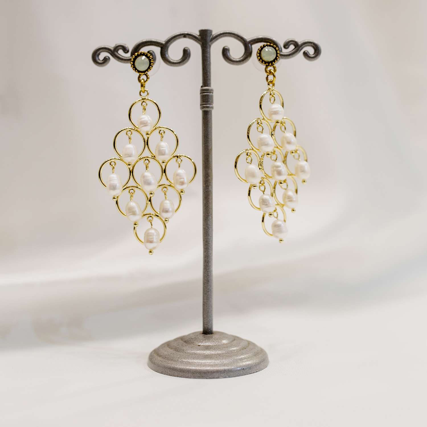 925 Silver Yellow Gold Plated Natural Pearl Moonstone Drop Stud Earring Jewelry