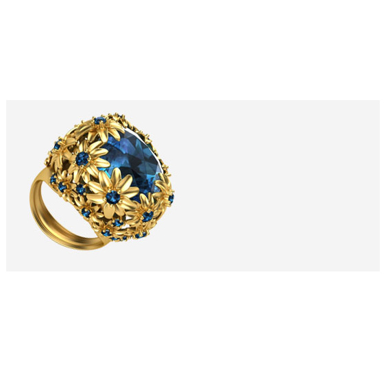 Yellow Gold With Blue Sapphire Designer Ring Supplier