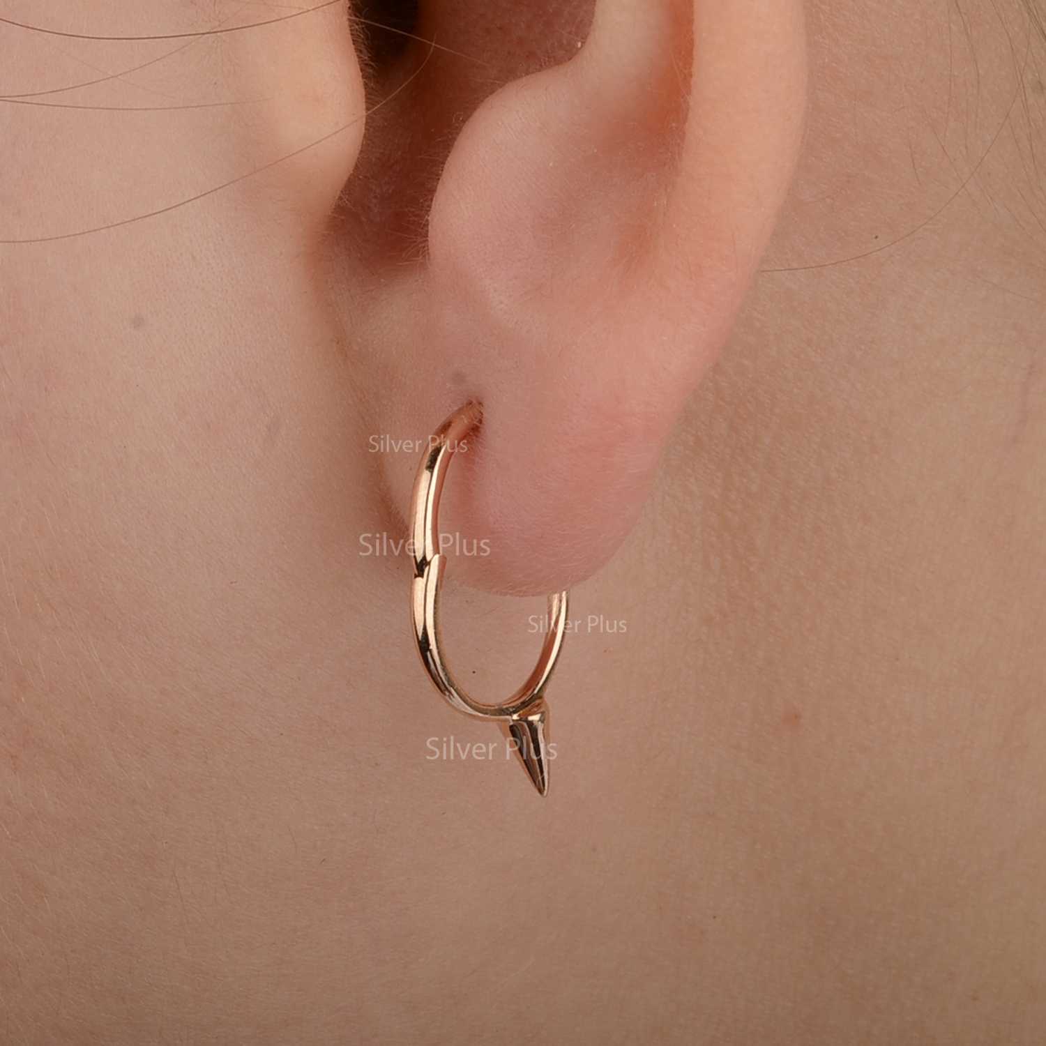 14K Yellow Gold Spike Huggie Hoop Earrings Wholesale Gold Jewelry Manufacturer