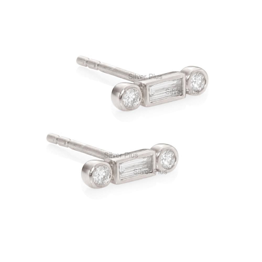 925 sterling silver gold plated cubic zirconia bar stud earrings Manufacturer