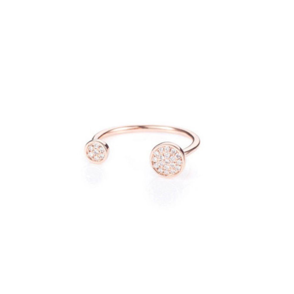 925 Silver Gold Plated cubic zirconia minimalist round two disc ring Supplier