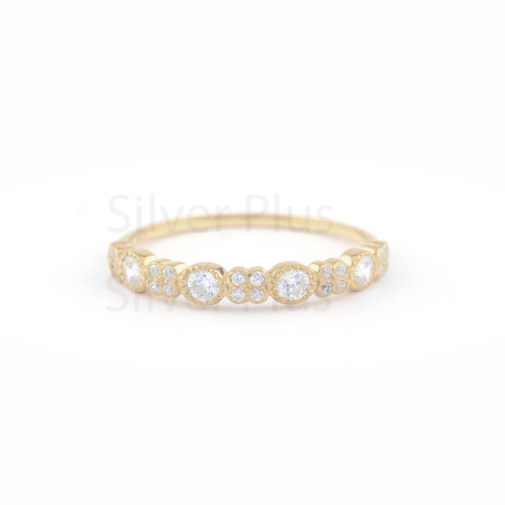 Solid 925 Sterling Silver Cubic Zirconia Eternity Band Ring With Gold Supplier