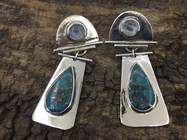 Hand Made 925 sterling silver moonstone Turquoise Gemstone Earring Supplier