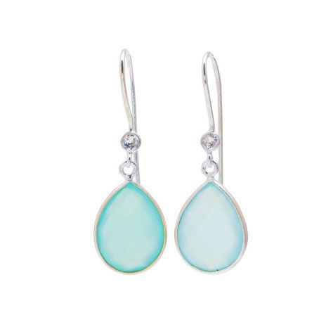 925 Sterling Silver Bezel Setting Pear Blue chalcedony gemstone Earring Supplier