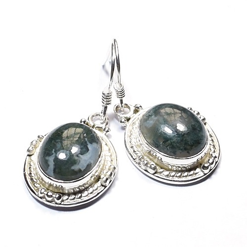 Earrings natural green moss agate pure silver jewelry Exporter