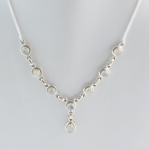 925 Sterling Silver Rainbow Moonstone Gemstone Necklace Exporter