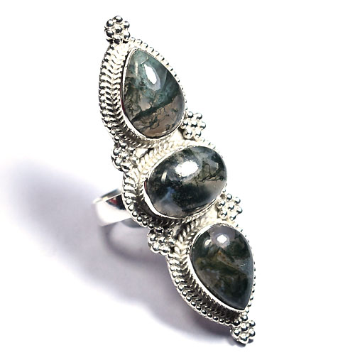 Indian jewellery 925 sterling silver moss agate statement rings Exporter