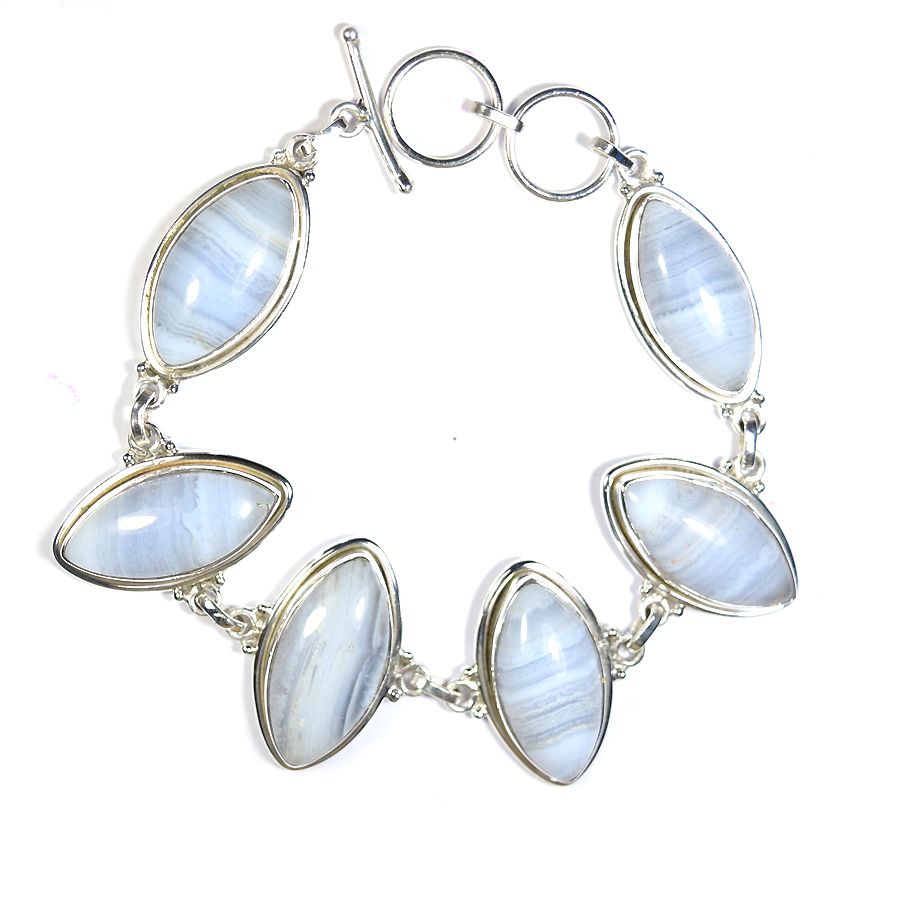 Blue Lace Agate Bracelet Sterling Silver Stone Bracelet Exporter
