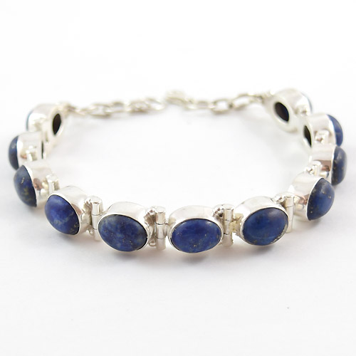Royal Blue Lapis lazuli Silver Bracelet Gemstone Bracelet Exporter