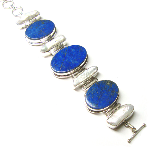 Royal Blue Lapis lazuli Silver Bracelet Gemstone Bracelet Exporter