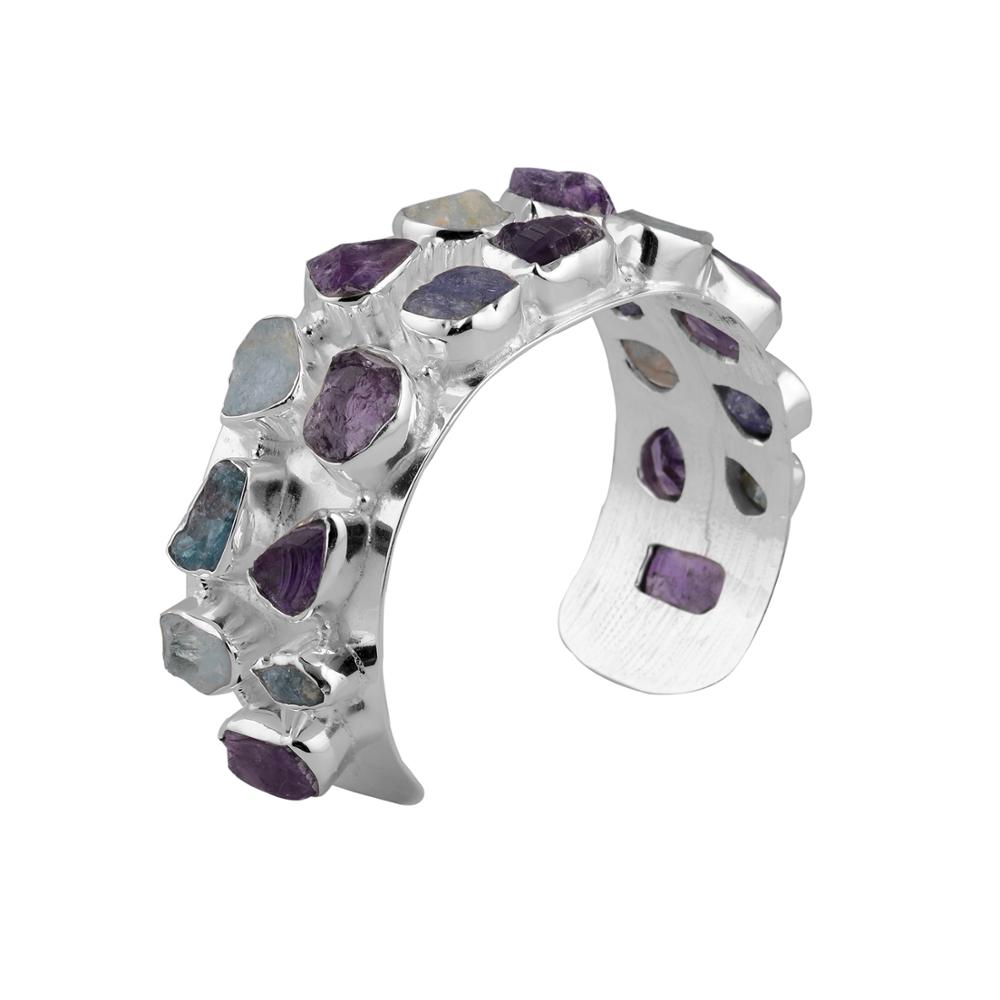 925 Sterling Silver Cuff Bracelet Natural Rough Gemstone Jewelry Exporter