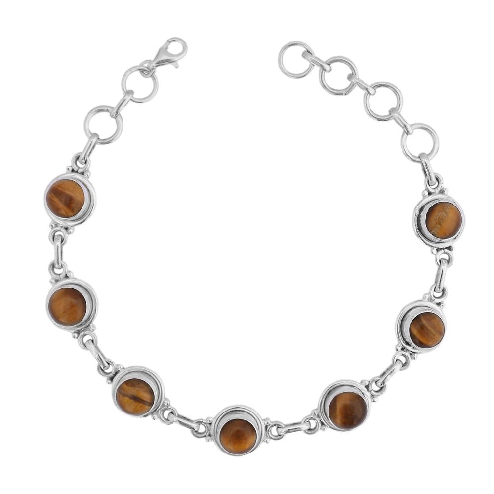 Latest Tiger Eye Gemstone Real Silver Bracelet  Exporter