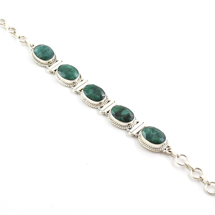 Smooth Finish 925 Sterling Silver Jewelry Emerald Quartz Bracelet Supplier