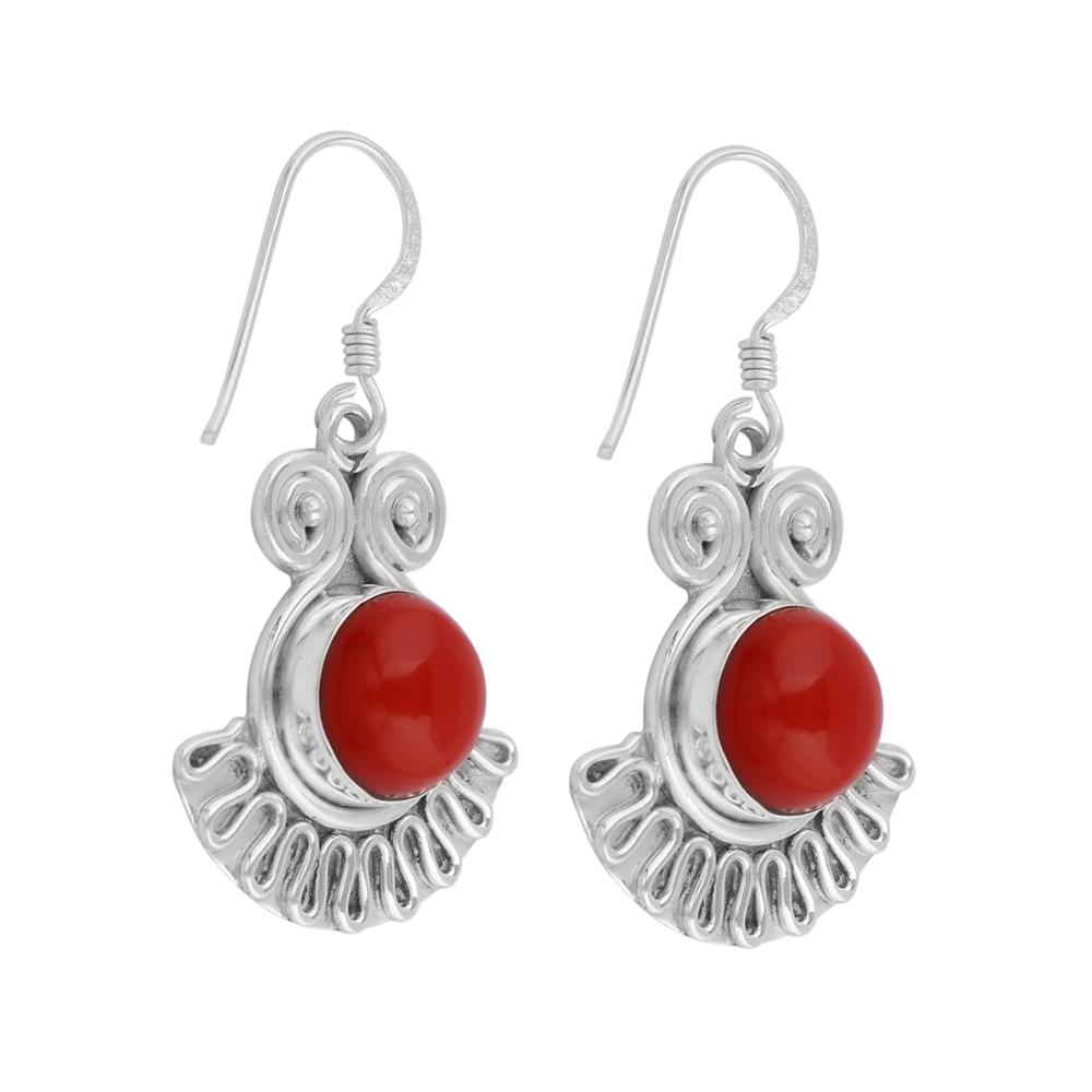 Red coral silver 925 earrings supplier