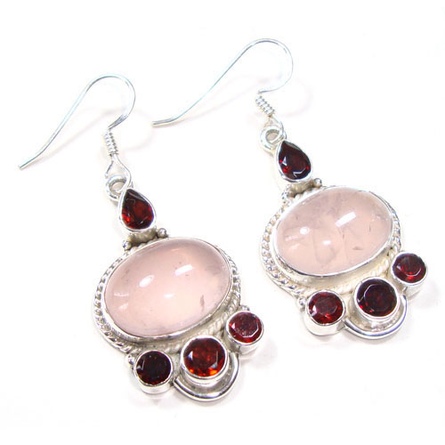 Rough stone pink rose quartz 925 silver earrings supplier