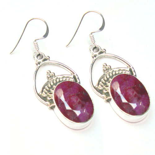 925 Sterling Silver Oval Cabochon Ruby Earrings Supplier