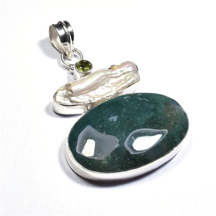 Green moss agate one stone designer fashion pendant Manufacturer