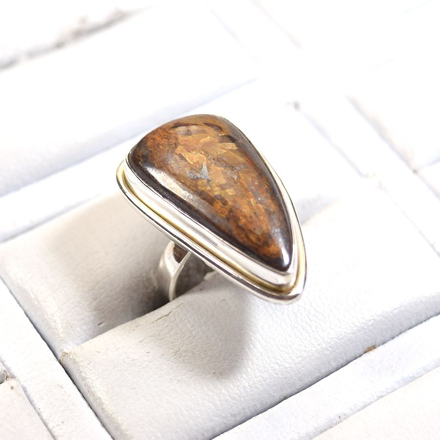 Gold Glitter Bronzite Gemstones Sterling Silver Ring Exporter