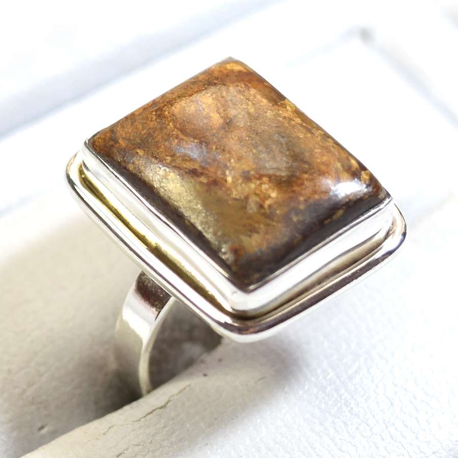 Gold Glitter Bronzite Gemstones Sterling Silver Ring Exporter