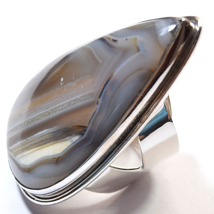 925 Sterling Silver Montana Agate 2 Inch Stone Adjustable Rings Suppiler