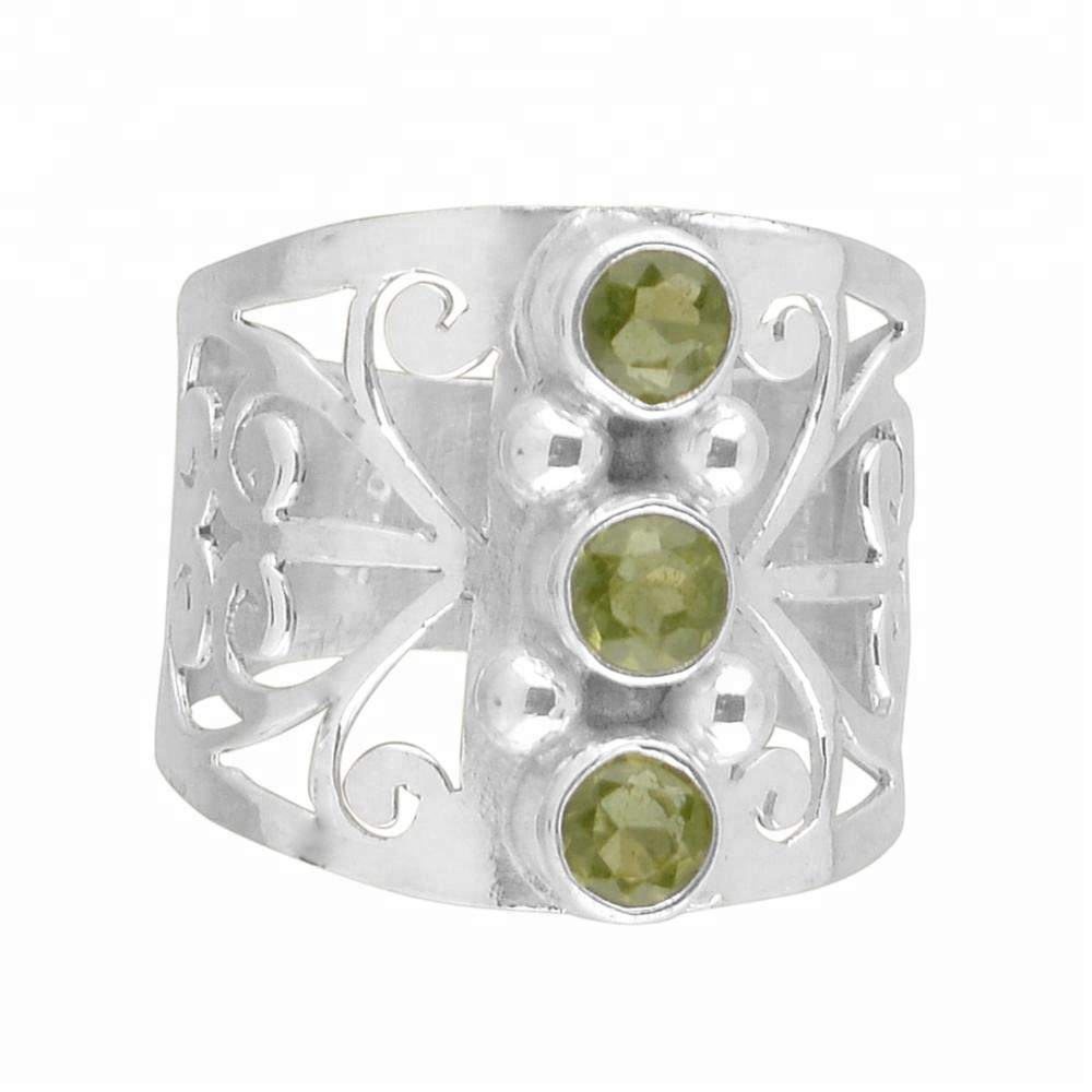 Pure Silver Gemstone Jewelry Peridot Stone Silver Rings Exporter