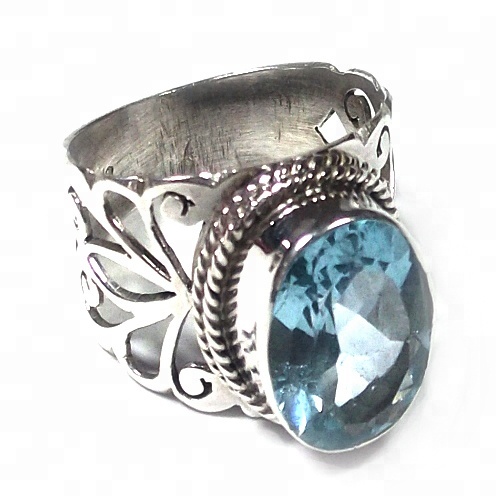 Blue Stone Silver Jewelry Blue Topaz Ring Exporter