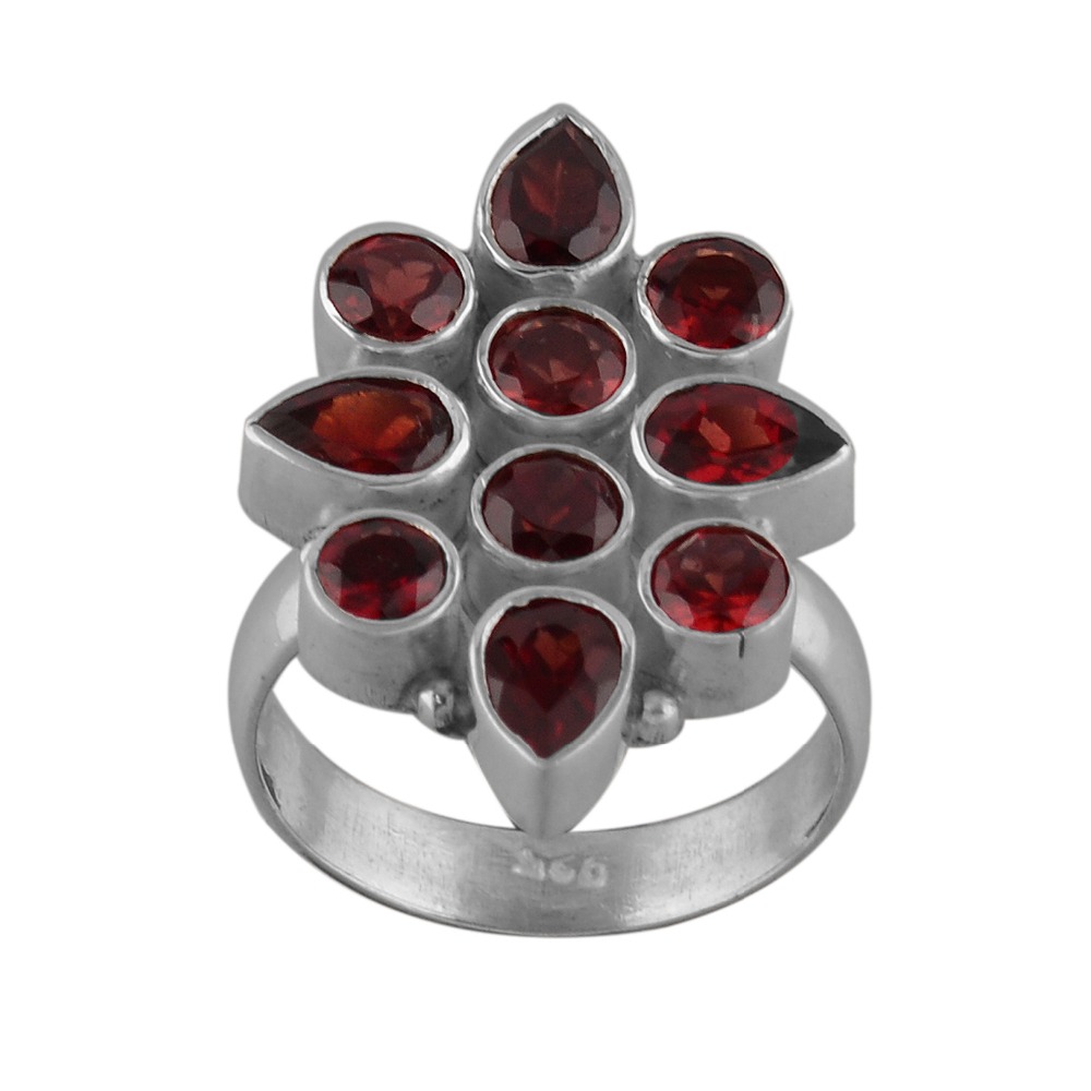 Natural Gemstone Silver Jewelry Red Garnet Stone Ring  Exporter