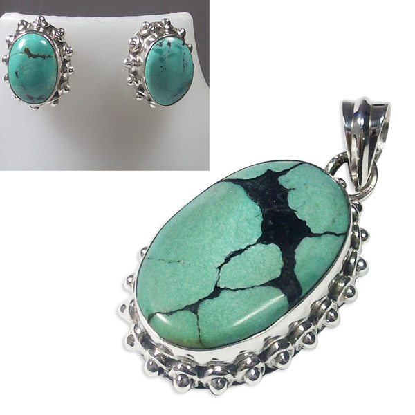 Turquoise Pendant & Earrings Silver Jewelry Set Supplier