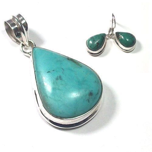 Turquoise Pendant & Earrings Silver Jewelry Set Supplier