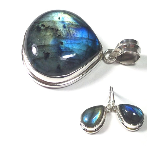 Labradorite Jewelry Set 925 Sterling Silver Pendant and Earrings Exporter