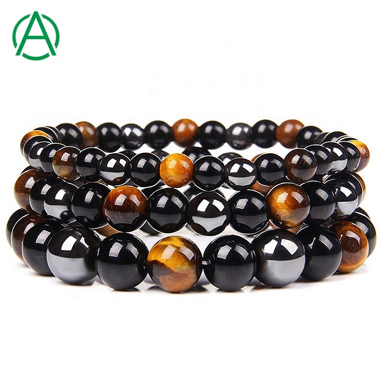 Hematite Black Obsidian Tiger Eye Stone Triple Protection Bracelet Supplier