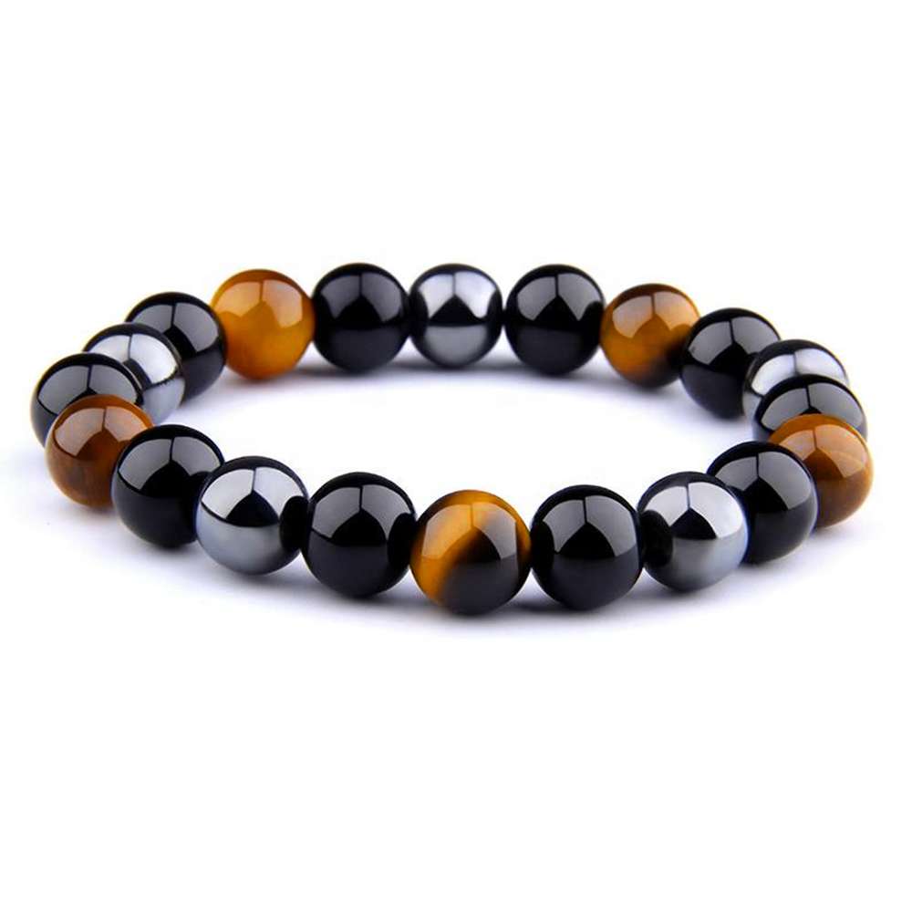 Hematite Black Obsidian Tiger Eye Stone Triple Protection Bracelet Supplier