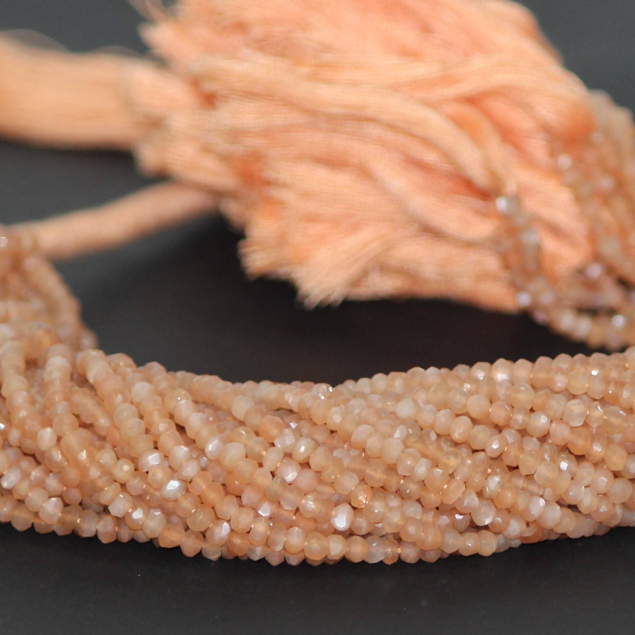 Peach Moonstone Faceted Rondelle Gemstone Beads Strand exporter