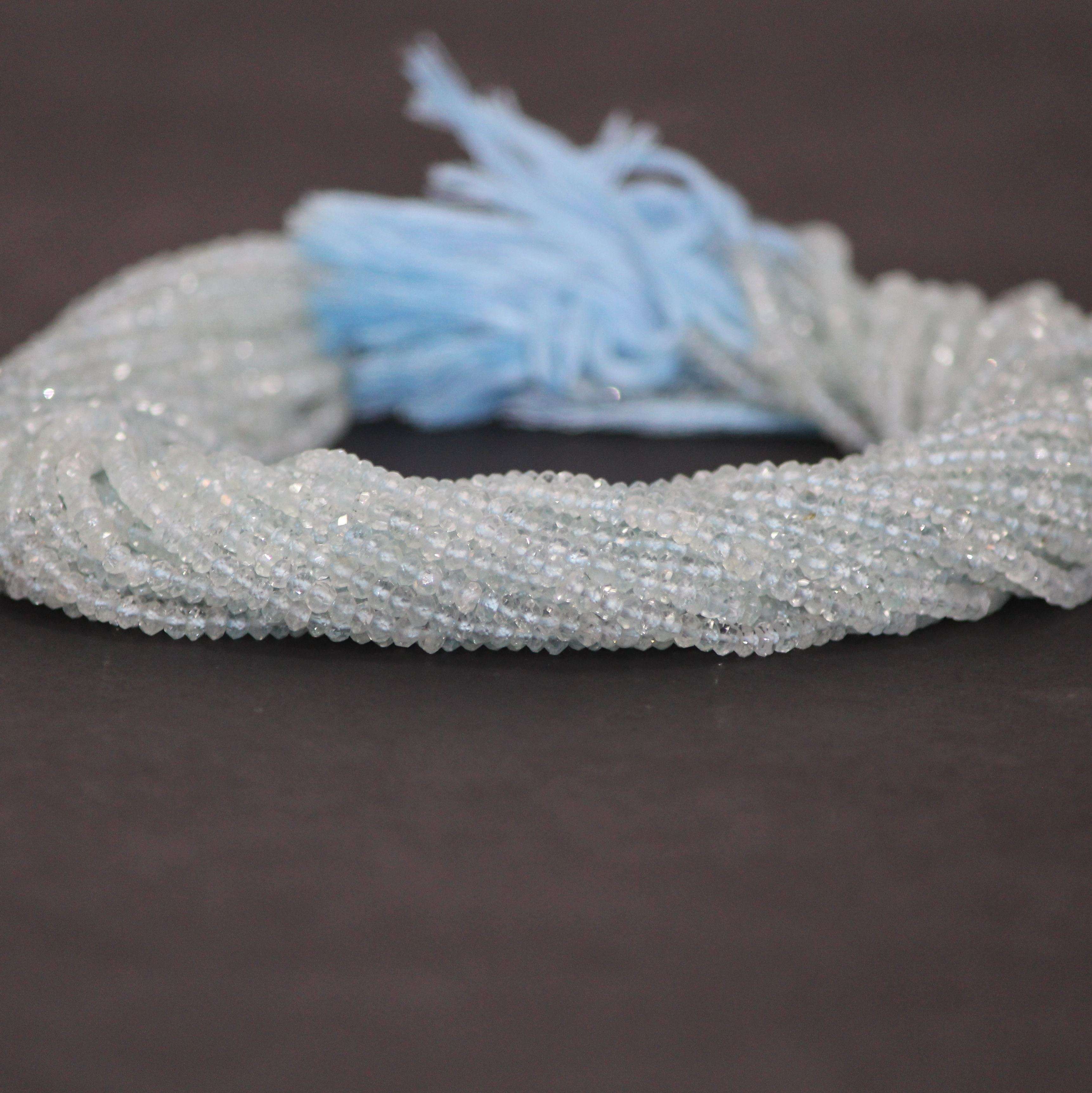 Natural Blue Aquamarine Faceted Rondelle Gemstone Beads Strand exporter