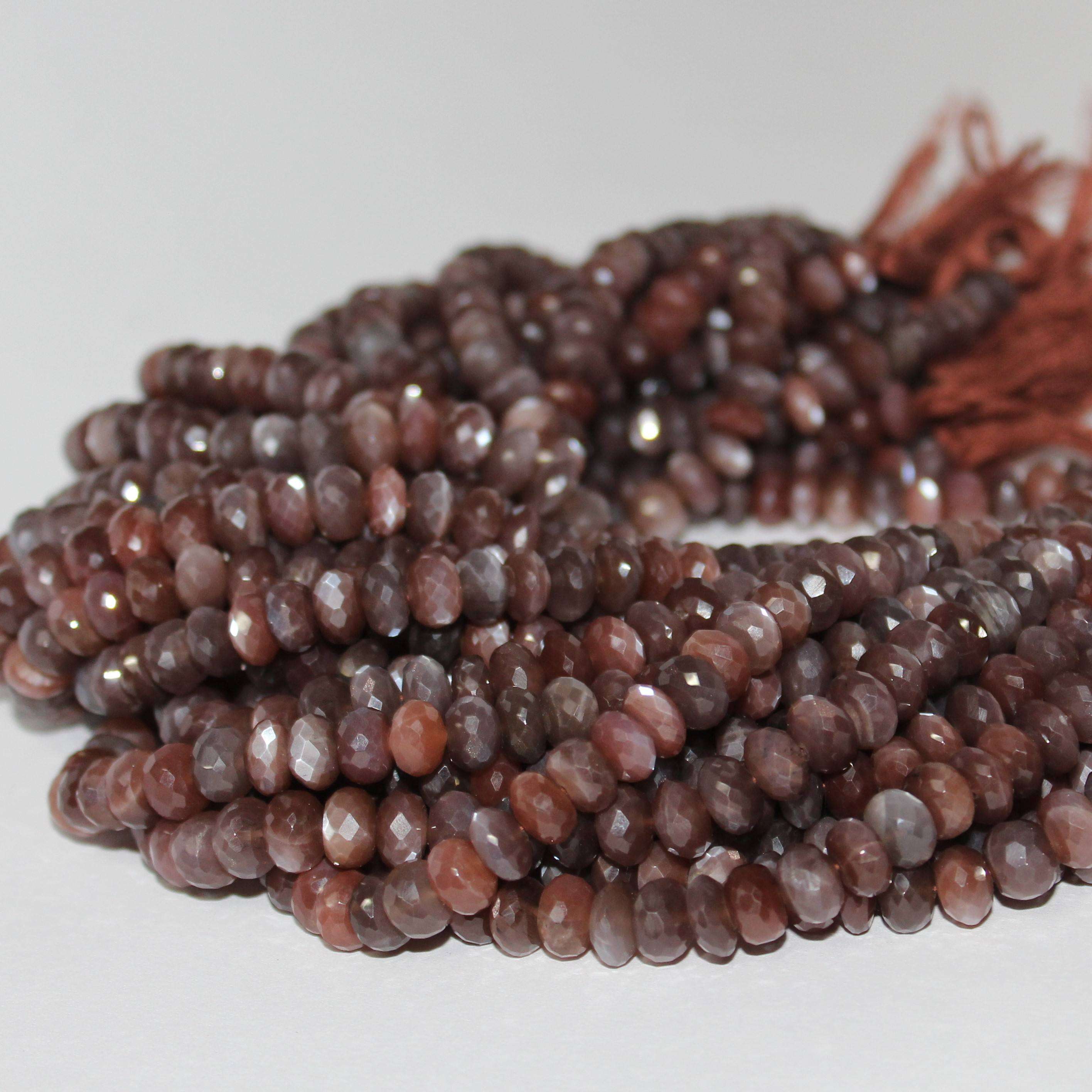 Natural Coffee Chocolate Moonstone Faceted Rondelle Gemstone Beads exporter