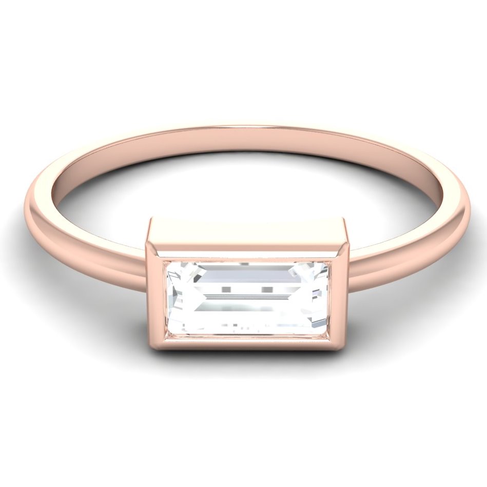 14K Rose gold 3x6mm White Diamond Baguette Cut Ring For Women Exporter