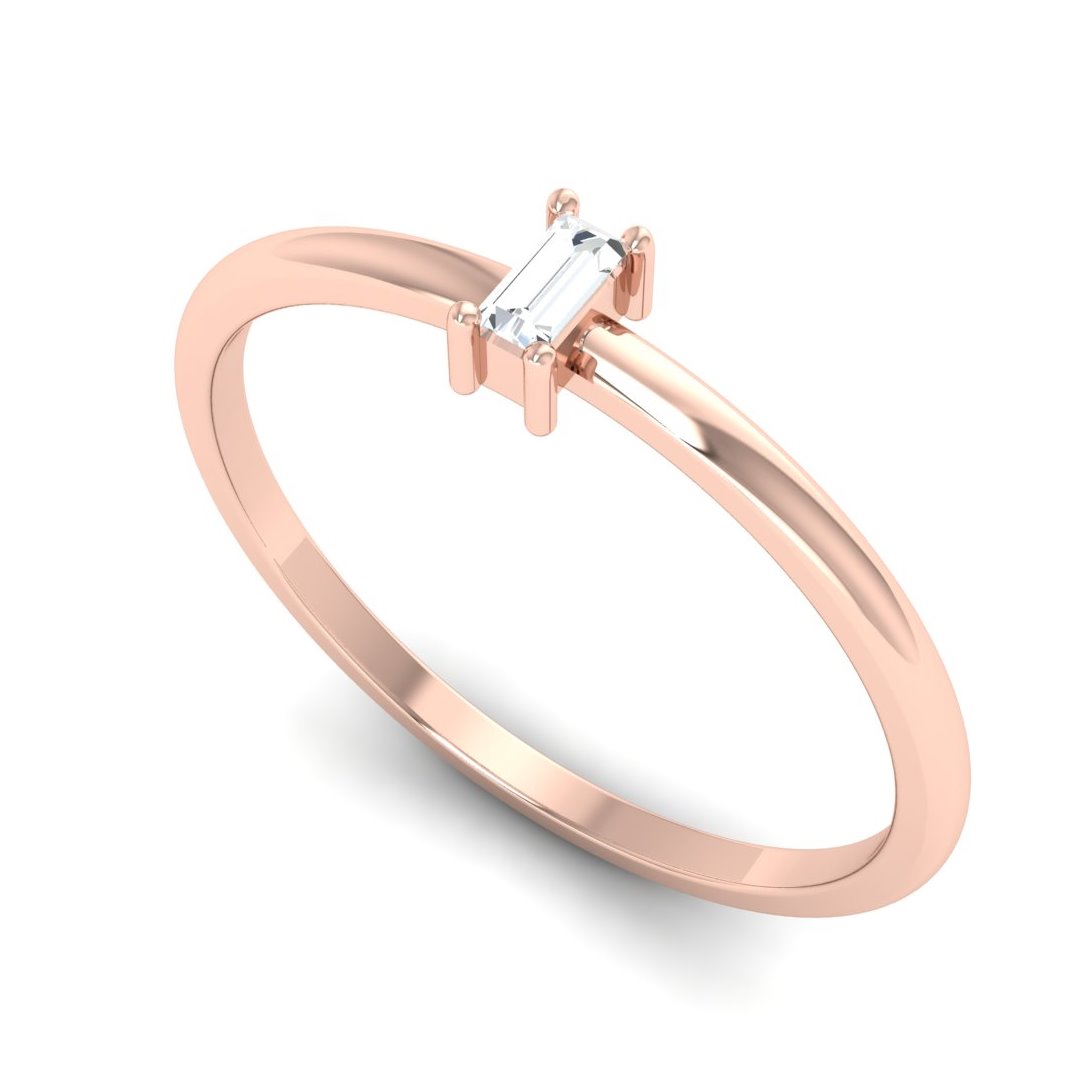 14K rose gold 2x4mm White Diamond Baguette Cut Simple Ring For Women Exporter