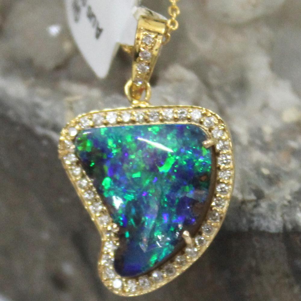 Diamond Unique Design Uneven Shape Australian Opal Necklace Exporter