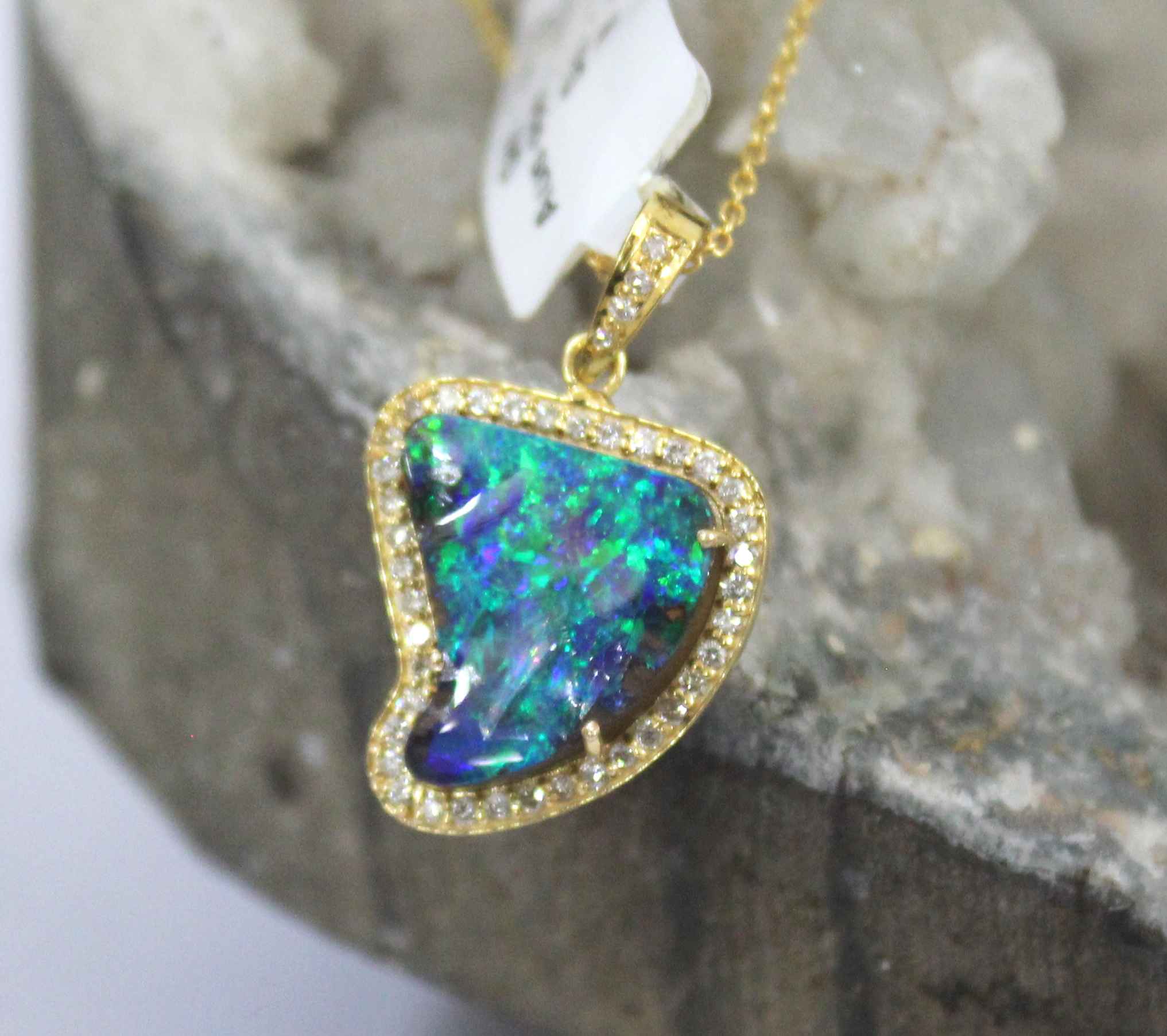 Diamond Unique Design Uneven Shape Australian Opal Necklace Exporter