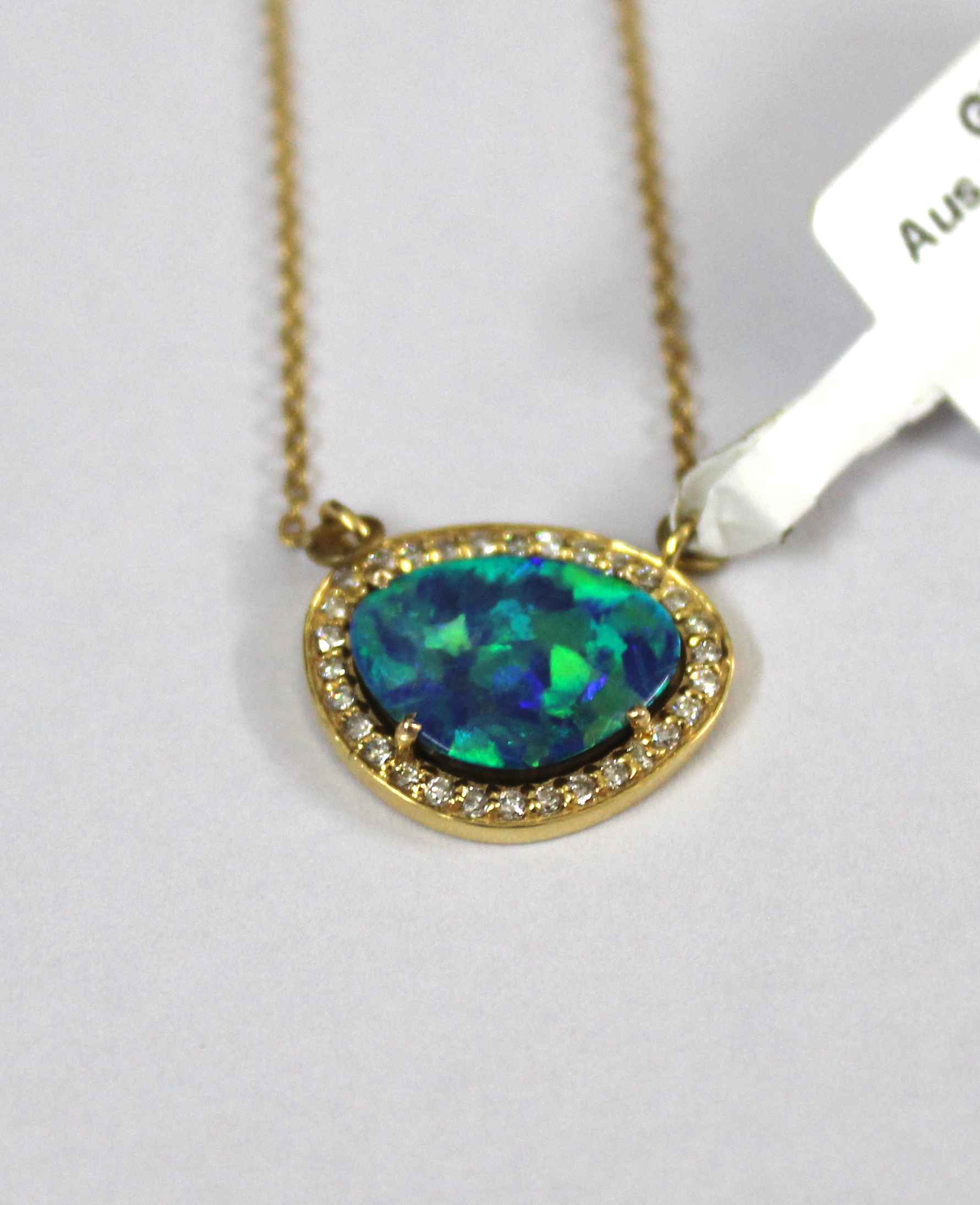 14k Solid Gold Diamond Australian Opal Necklace Exporter