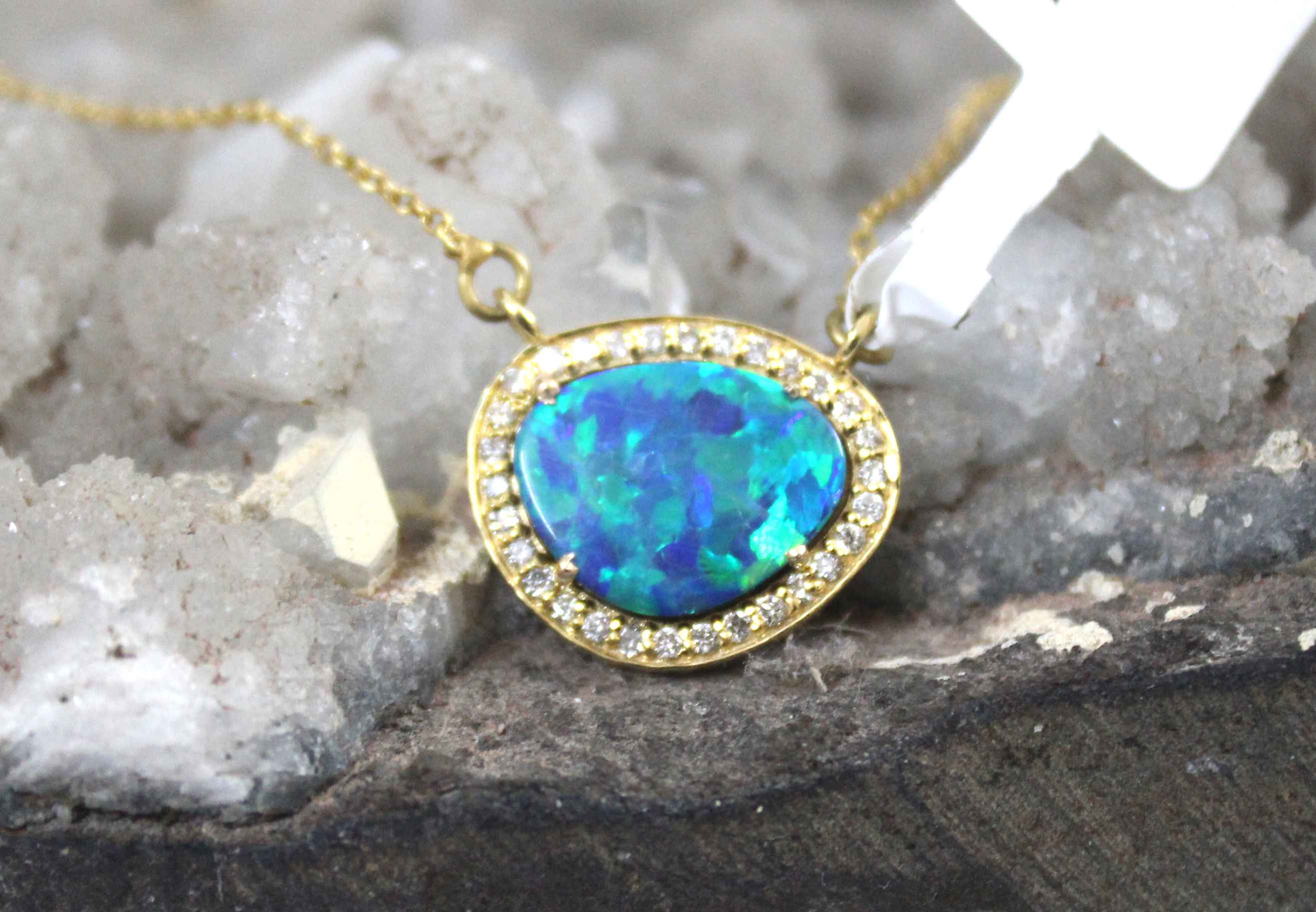 14k Solid Gold Diamond Australian Opal Necklace Exporter