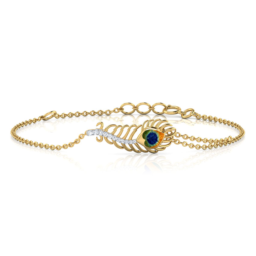 Certified EF VVS Diamond Peacock Bracelet 0.06 TCW made in 18k yellow Exporter