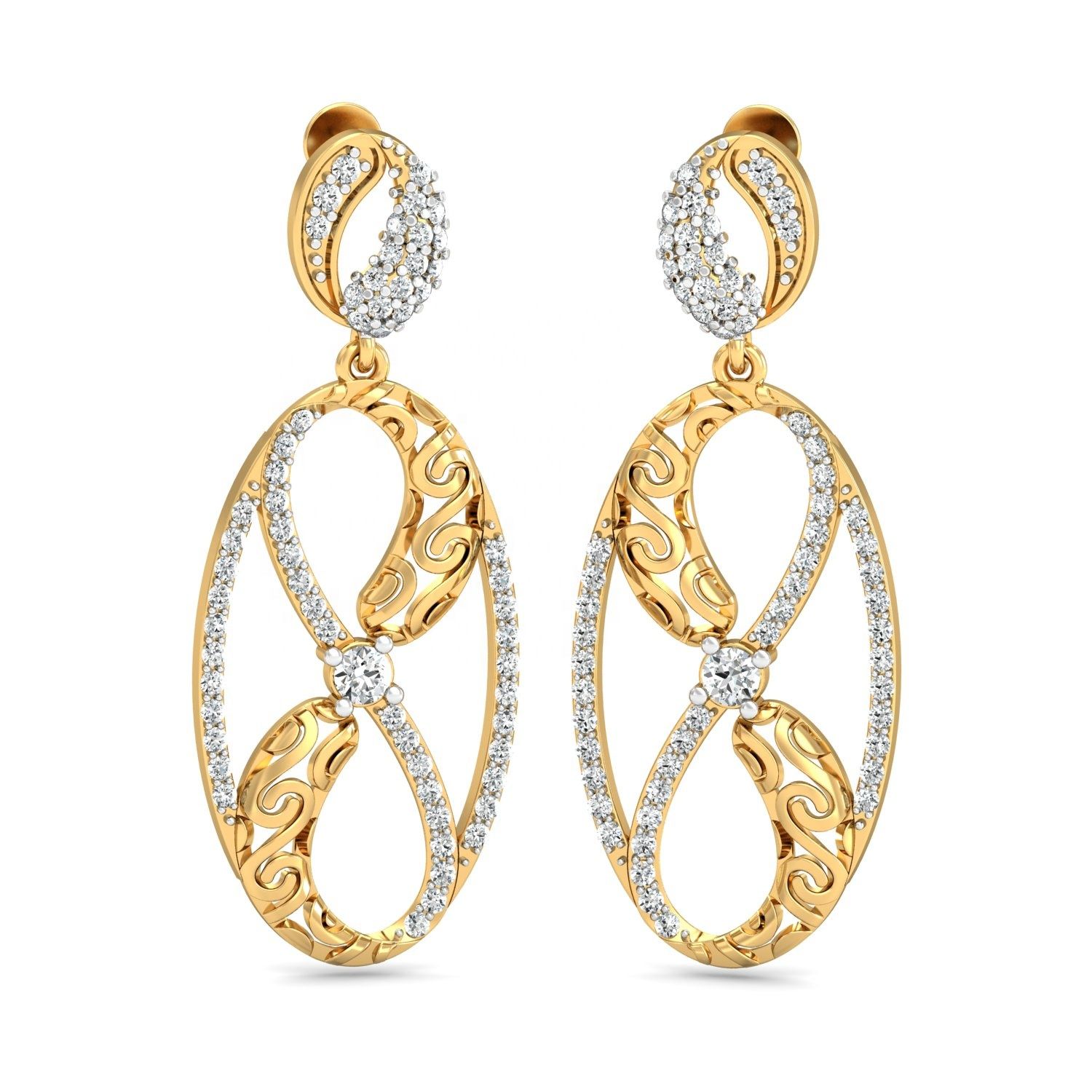 Drop Earrings with 1.42 CT Round Natural Diamond in 18K  Gold Supplier